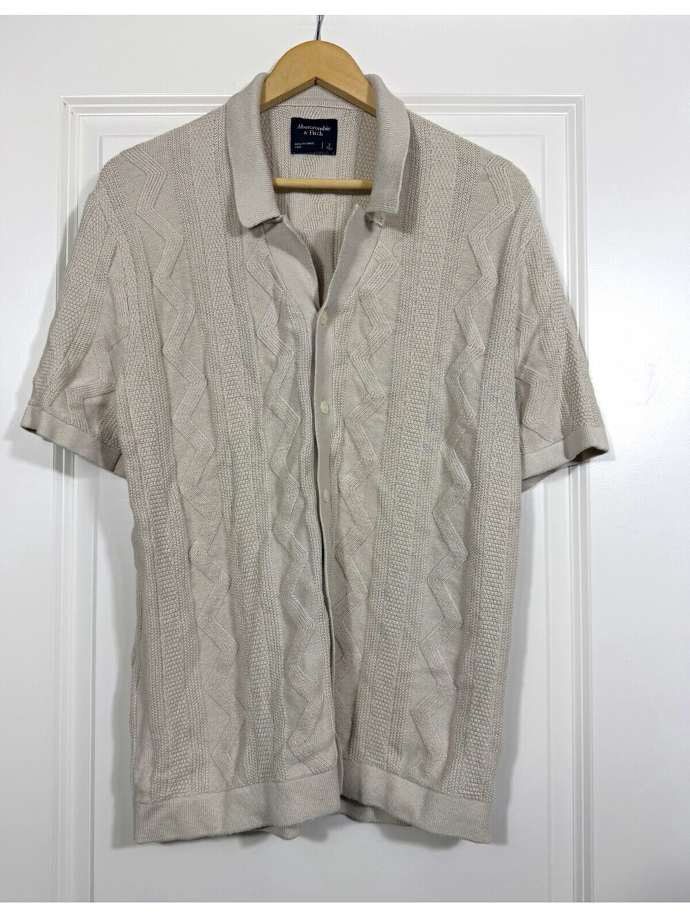 Abercrombie & Fitch Cream Knit Button-Up Polo Short Sleeve Sz S Preppy Old Money